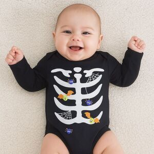 NEW Halloween 0-3 Mths Boys Skeleton Bats Spiders Newborn One Piece Long Sleeve